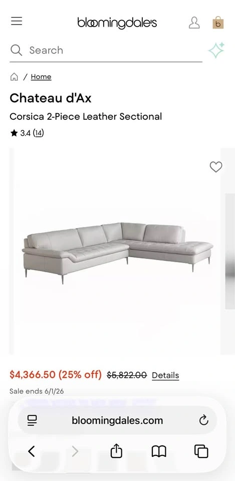 Bloomingdales Chateau d'Ax Corsica 2-Piece Leather Sectional - photo 4
