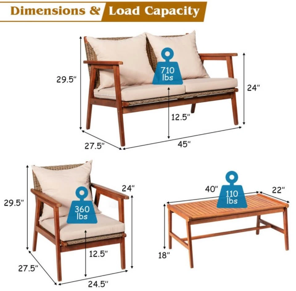 New Patio Furniture Set – 4 Piece Acacia Wood & Rattan - photo 3