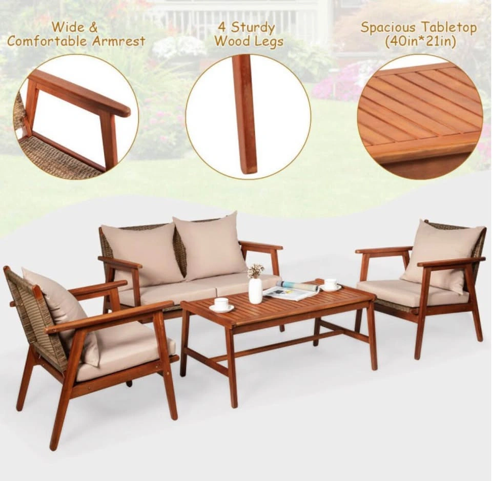 New Patio Furniture Set – 4 Piece Acacia Wood & Rattan - photo 5