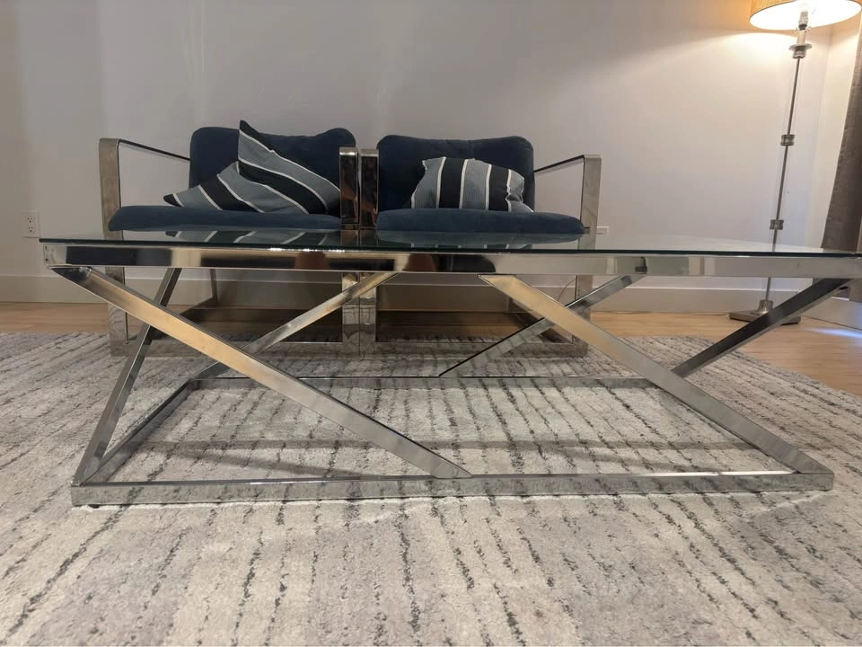 Modern Glass Coffee Table – Chrome Frame – Excellent Condition - photo 2