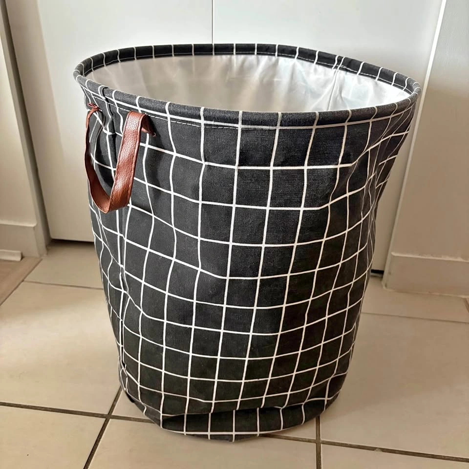 Black Grid Laundry Basket