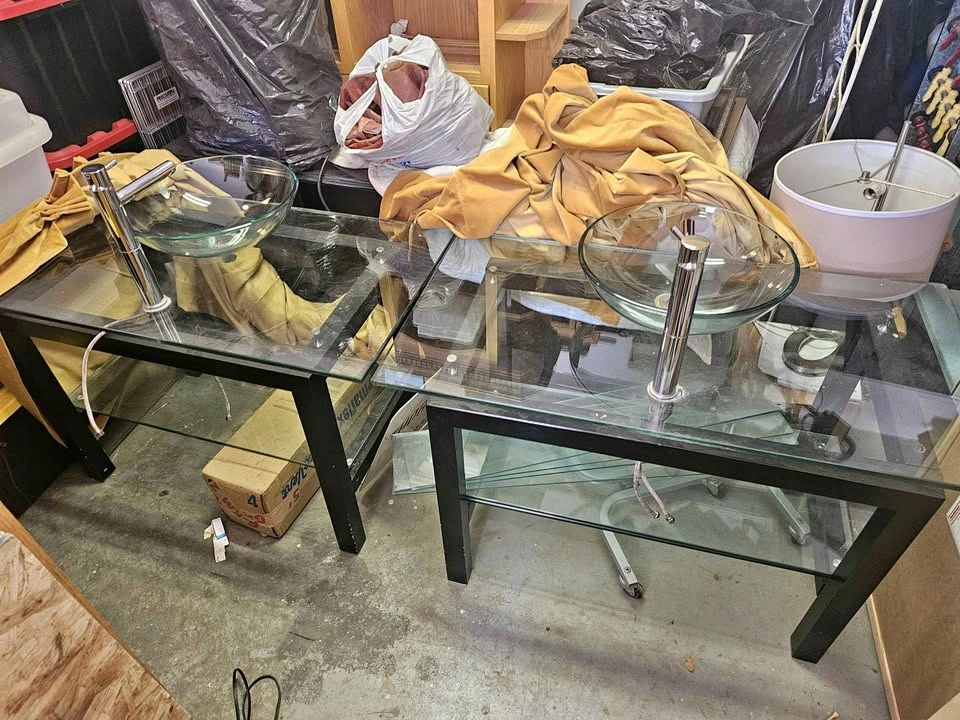 Glass vanity sink pair