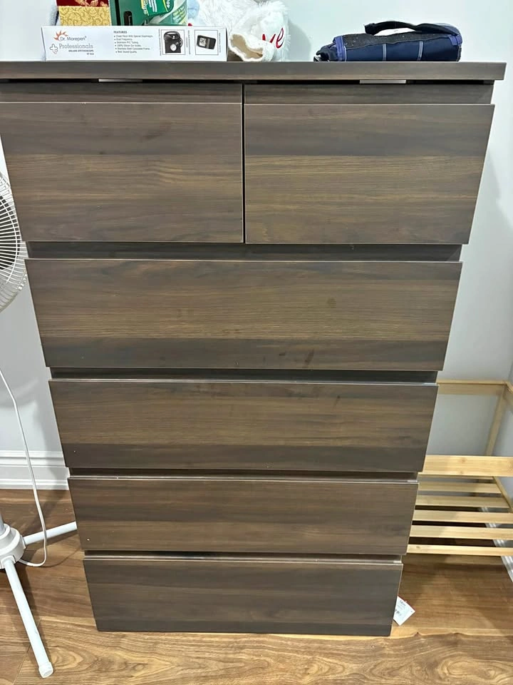 IKEA STORKLINTA 6-Drawer Dresser – Dark Brown/Oak Effect