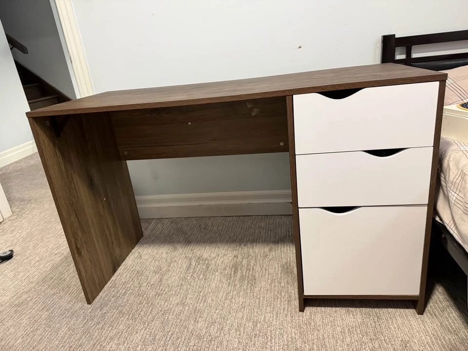 Modern Wood and White Computer Desk - photo 2
