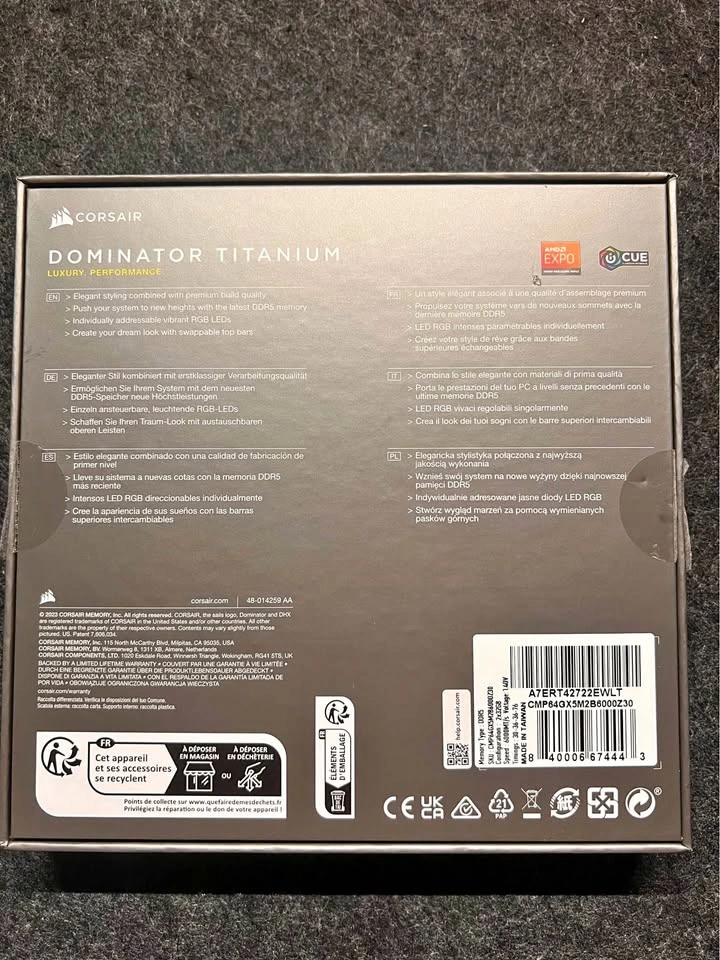 Corsair Dominator Titanium RGB 64GB 2x32GB DDR5 6000 CL30 AMD EX