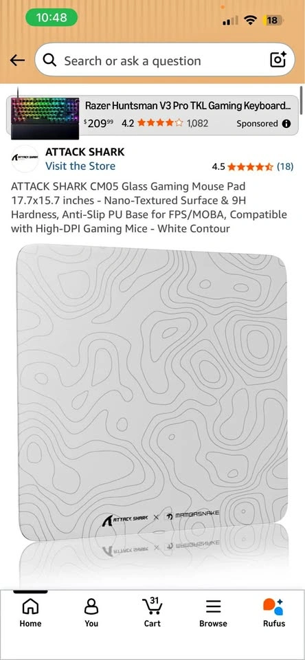ATTACK SHARK CM05 Glass Gaming Mouse Pad