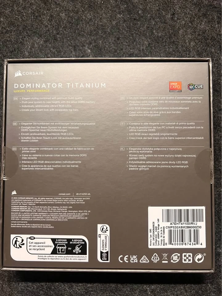 Corsair Dominator Titanium RBG 32GB DDR5 6000MHZ CL30 AMD EXPO - photo 2