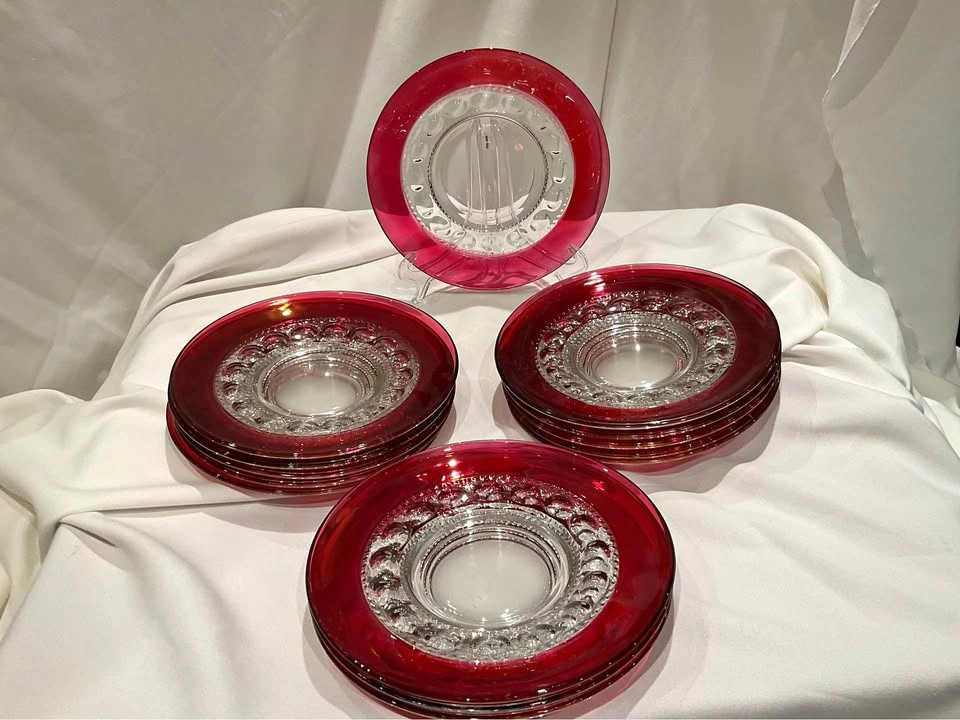 Tiffan Franciscan Vintage Glass Plates “ Kings Crown “ Set of 14
