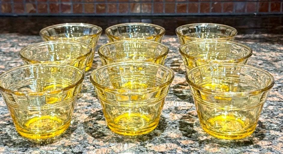 Fortecrisa Mexico 1950s Set of 9 Amber Gold Glass Custard Cups - photo 3