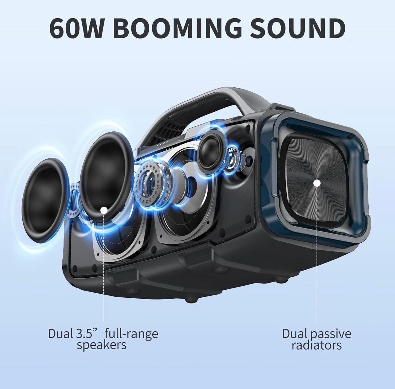 Bobtot Portable Bluetooth Speaker, 60W Peak, IPX6 Waterproof - photo 2