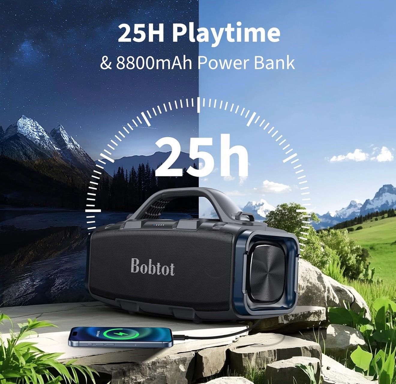 Bobtot Portable Bluetooth Speaker, 60W Peak, IPX6 Waterproof - photo 4