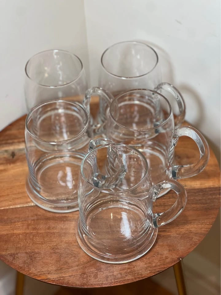 Set of 5 Crate & Barrel Glass Beer Mugs – Hand-Applied Handles - photo 2