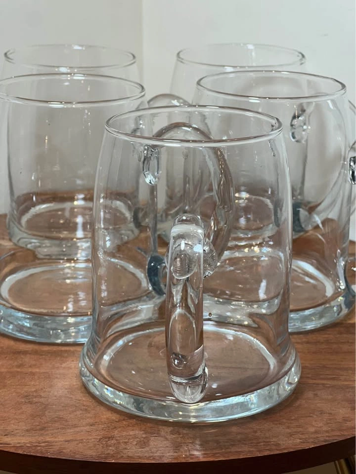 Set of 5 Crate & Barrel Glass Beer Mugs – Hand-Applied Handles - photo 3