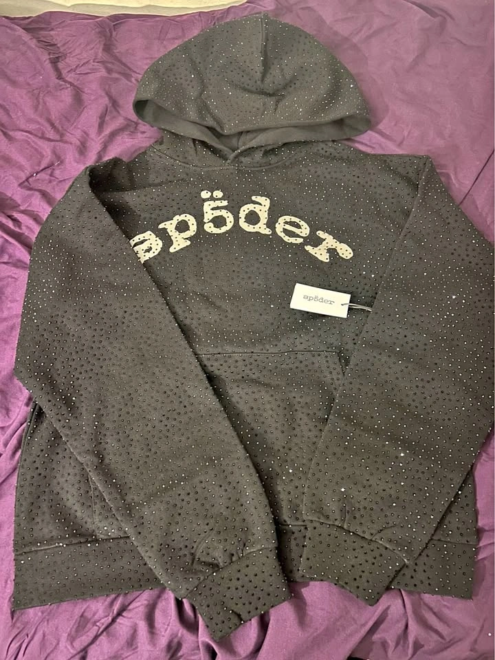 Sp5der Rhinestone Hoodie Black