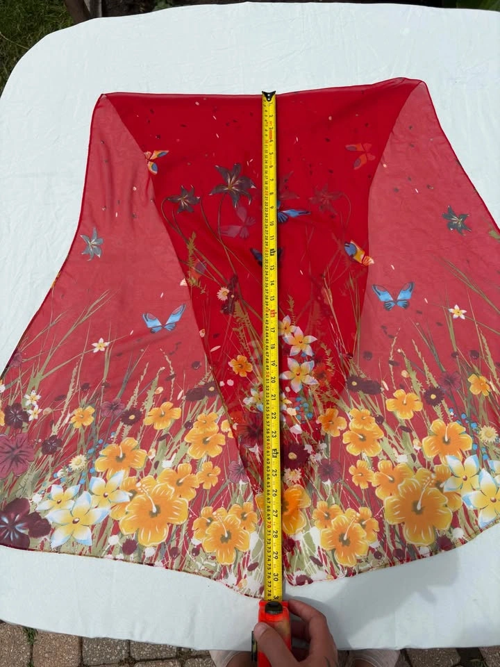 Red Floral and Butterfly Print Sheer Scarf - photo 2
