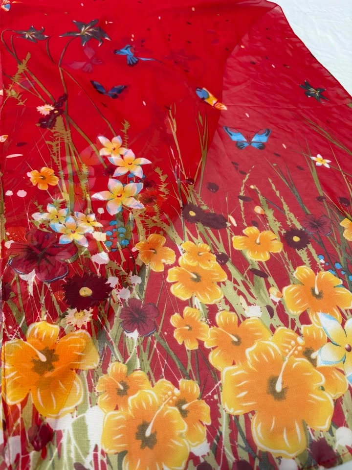 Red Floral and Butterfly Print Sheer Scarf - photo 3