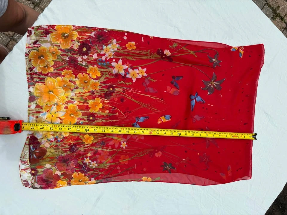 Red Floral and Butterfly Print Sheer Scarf - photo 5