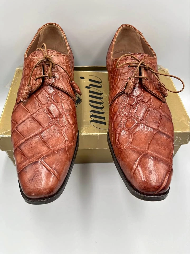 Mauri 1059 Durini Alligator Derby Shoes Cognac Brown