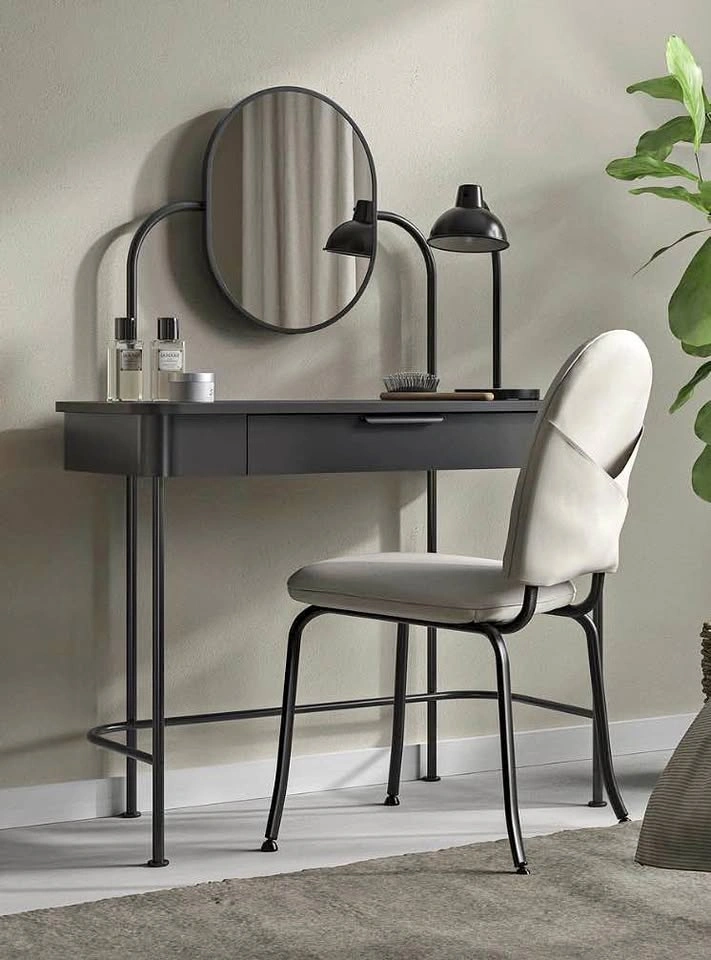 IKEA Vanity Desk w Mirror – Black Makeup Table, Small Modern Des