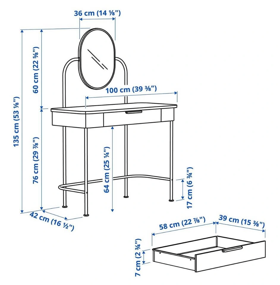 IKEA Vanity Desk w Mirror – Black Makeup Table, Small Modern Des - photo 3