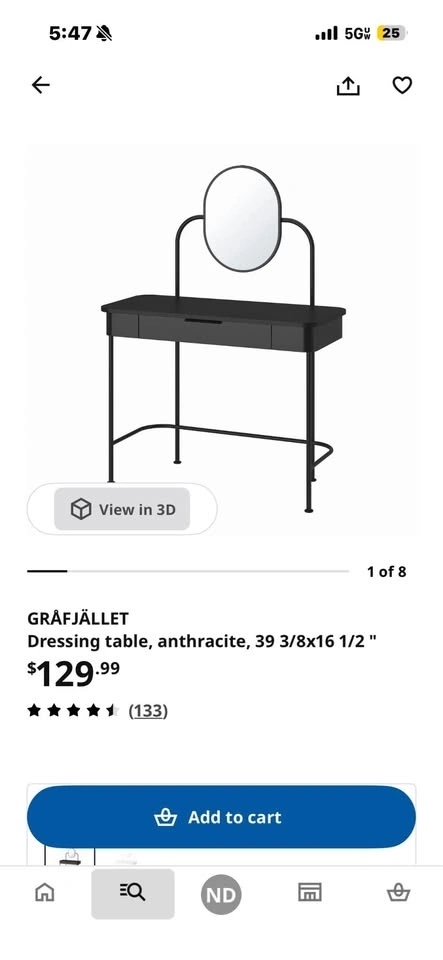 IKEA Vanity Desk w Mirror – Black Makeup Table, Small Modern Des - photo 4