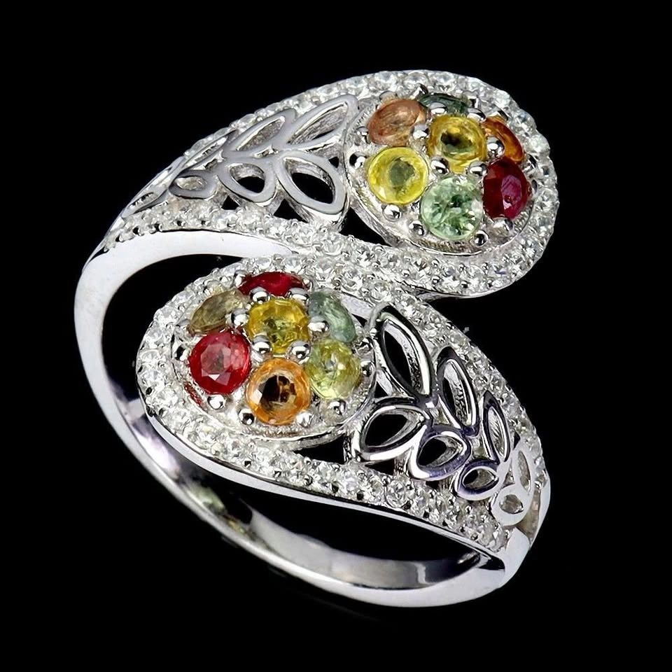 Natural Sapphire Ring 14K White Plated Gold over 925 Silver - photo 2