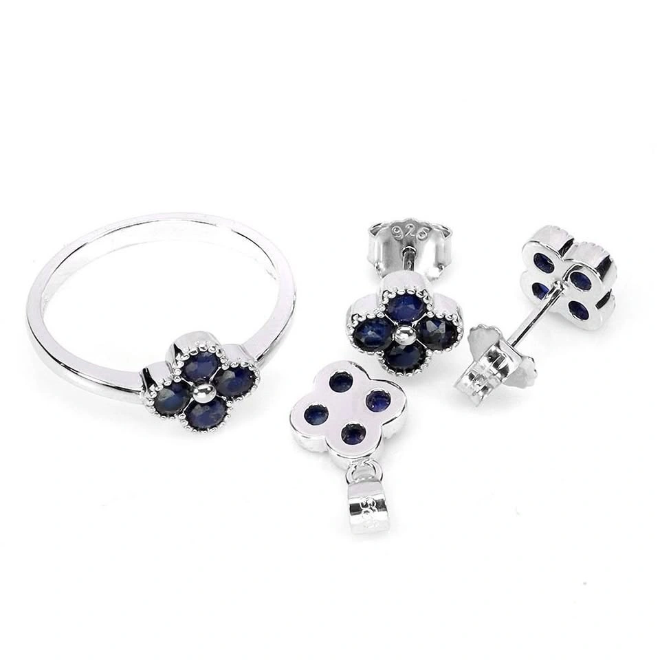 Brand New Black Sapphire Set (Ring, Earrings, Pendant) 14K/925 - photo 2