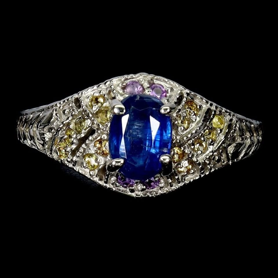 Kyanite, Amethyst and Sapphire Ring 14K Gold Plated 925 Silver - photo 2