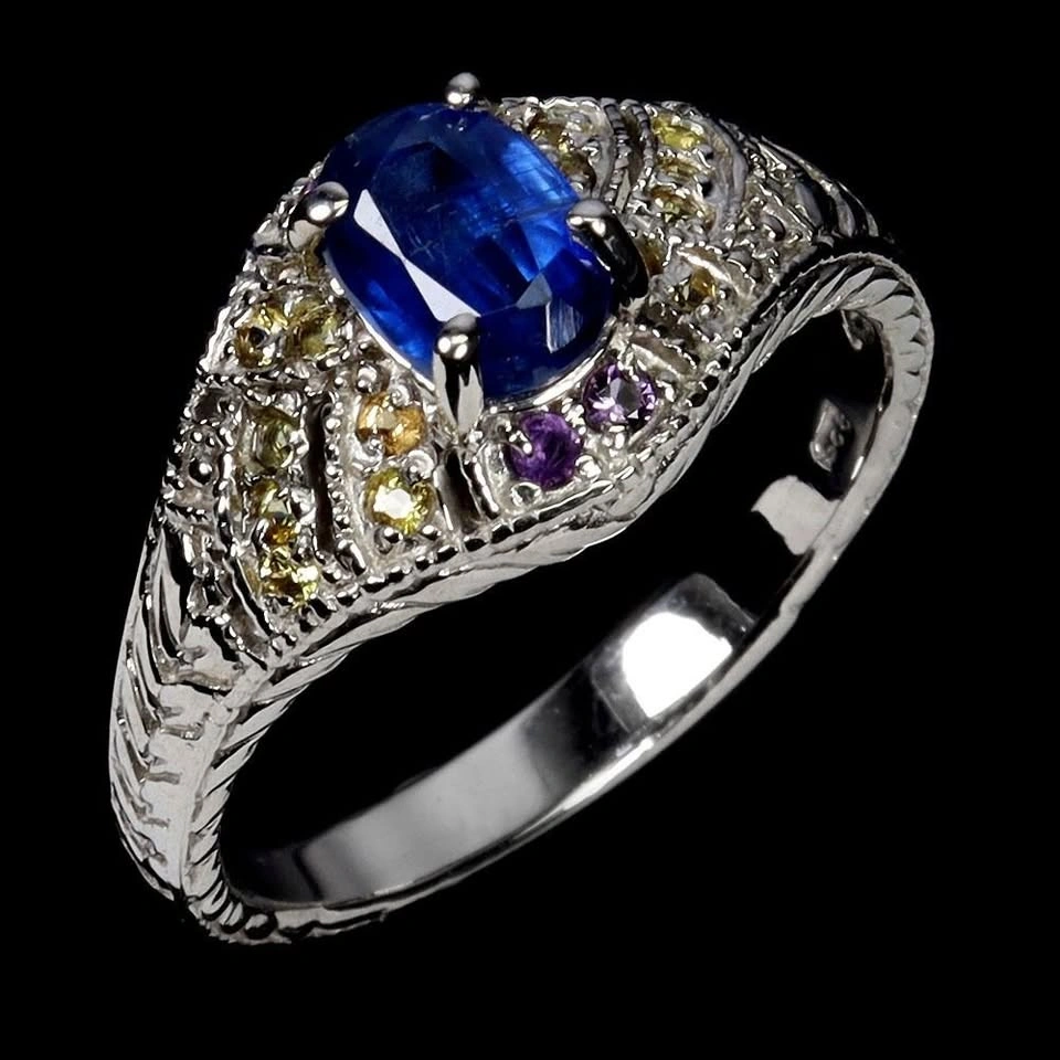 Kyanite, Amethyst and Sapphire Ring 14K Gold Plated 925 Silver - photo 3