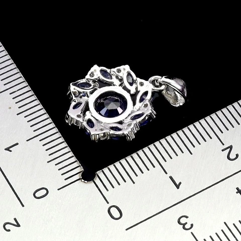 Blue Sapphire Pendant 14K White Plated Gold over 925 Sterling Si - photo 3