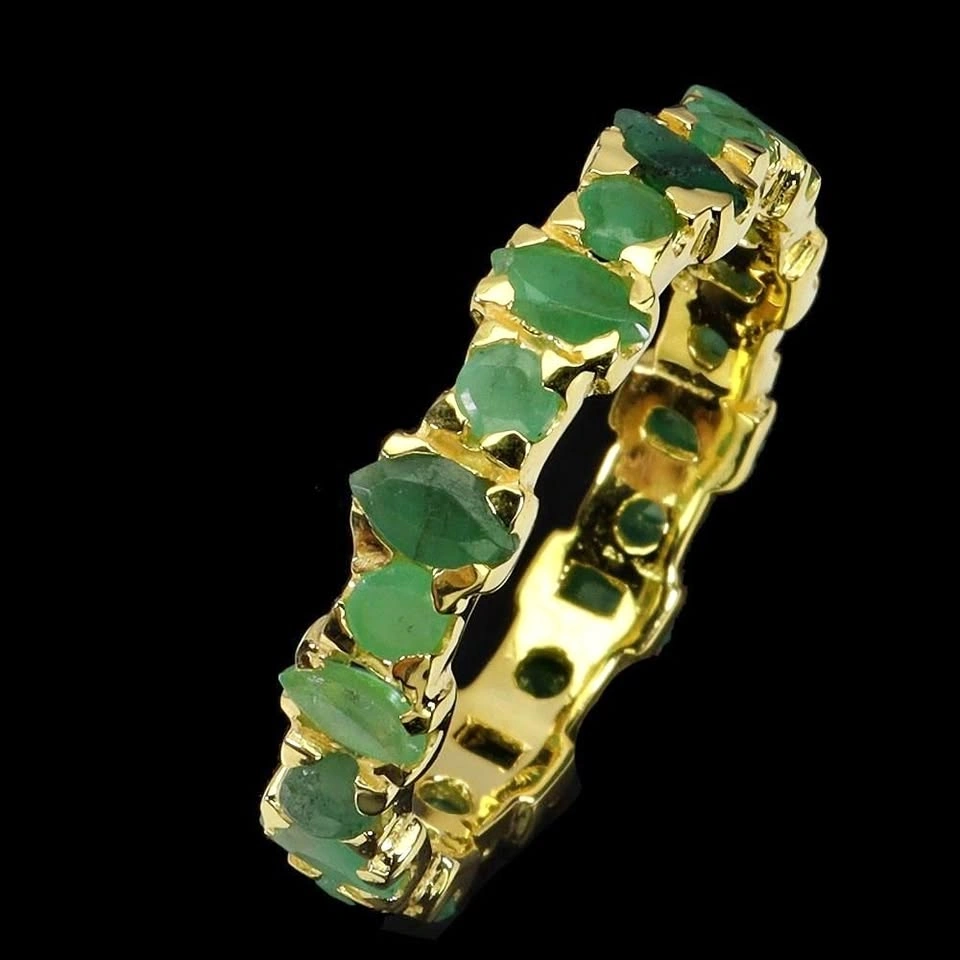 Marquise Cut Emerald Ring 14K Yellow Plated Gold over 925 Sterli
