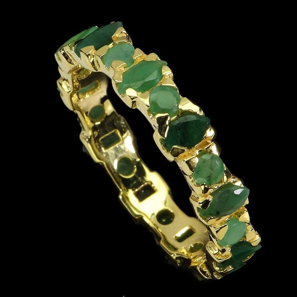 Marquise Cut Emerald Ring 14K Yellow Plated Gold over 925 Sterli - photo 2