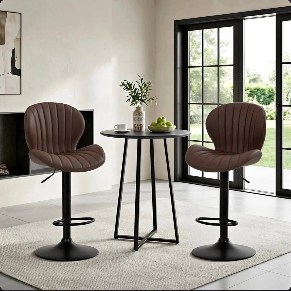 Swivel Bar Stools Set of 2 – Brown Faux Leather