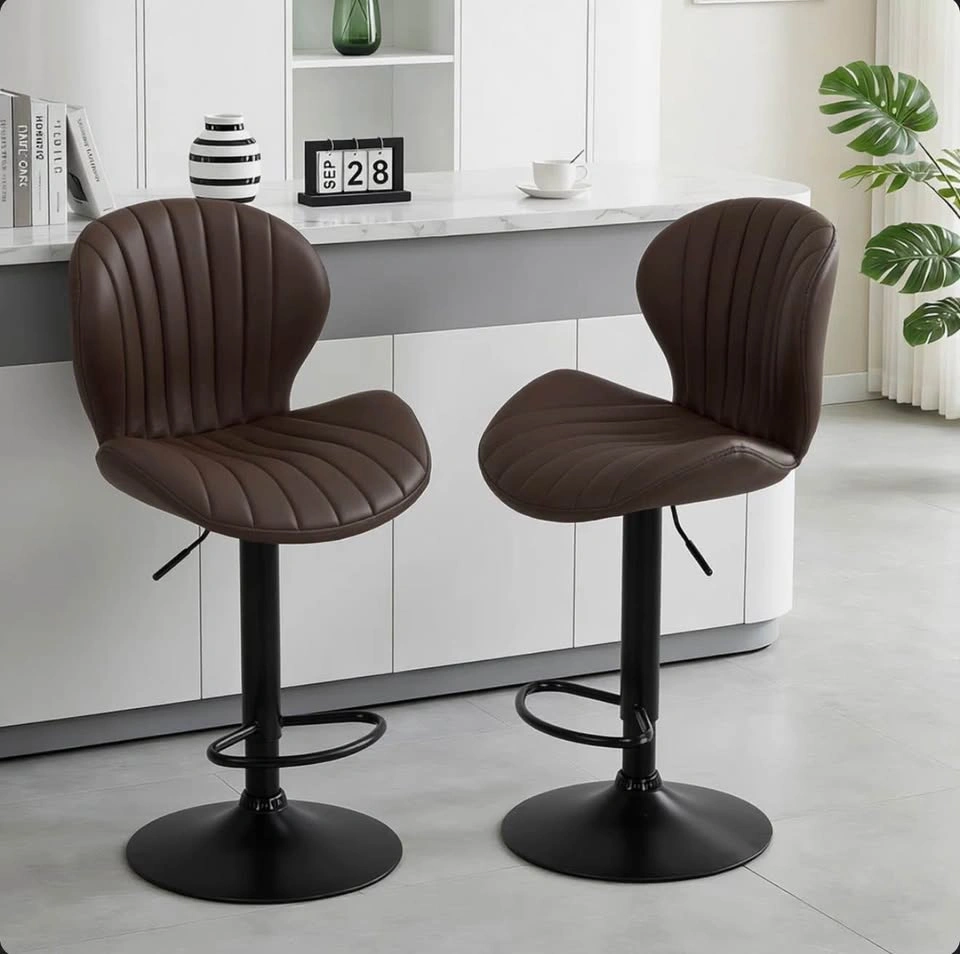 Swivel Bar Stools Set of 2 – Brown Faux Leather - photo 2
