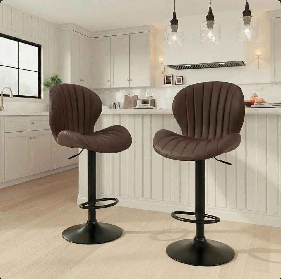 Swivel Bar Stools Set of 2 – Brown Faux Leather - photo 3