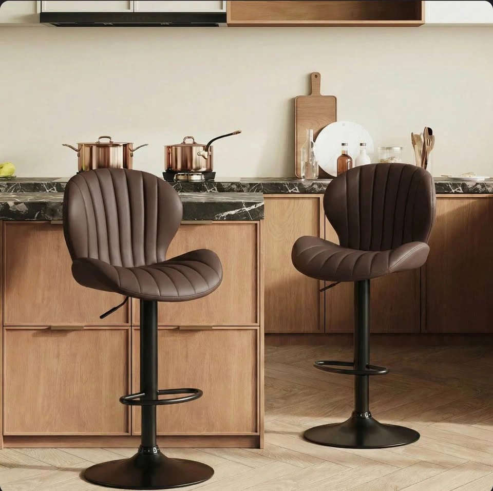 Swivel Bar Stools Set of 2 – Brown Faux Leather - photo 4