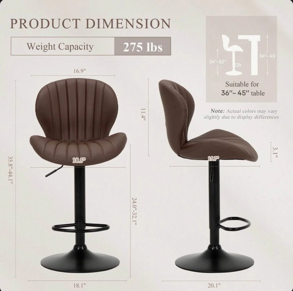 Swivel Bar Stools Set of 2 – Brown Faux Leather - photo 5