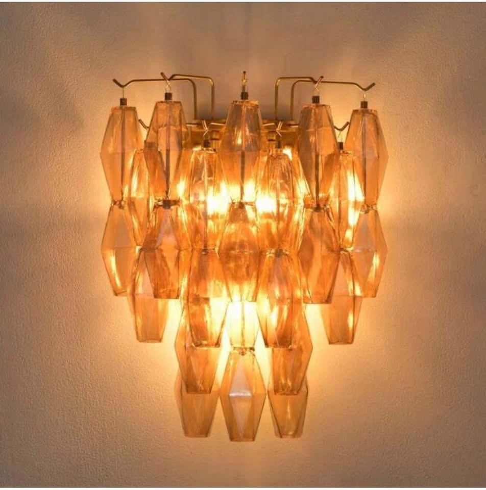 NEW PUYRNF 3-Light Gold Wall Sconce – Amber Glass - photo 2
