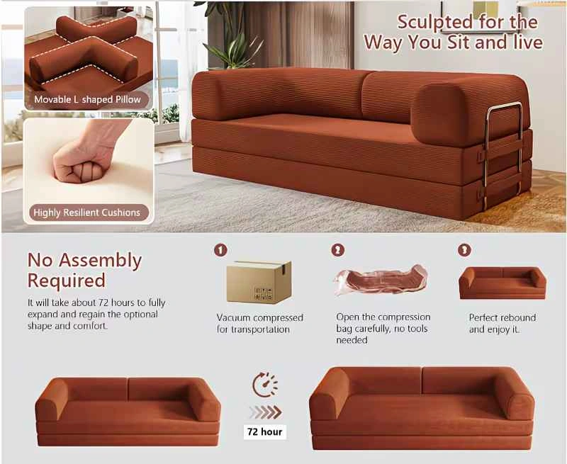 Brand new 79" 4-in-1 Folding Sofa Bed - Orange - photo 4