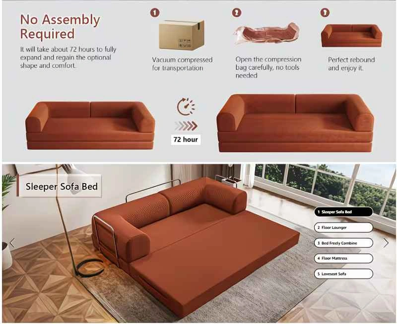 Brand new 79" 4-in-1 Folding Sofa Bed - Orange - photo 5