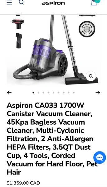 Commercial Grade Aspiron CA033 1700W Canister Vacuum Cleaner - photo 2