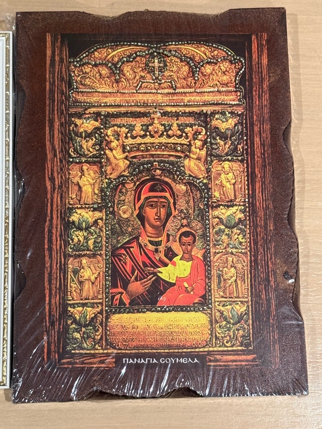 Framed Woven Cross and Panagia Soumela Icon Set - photo 3