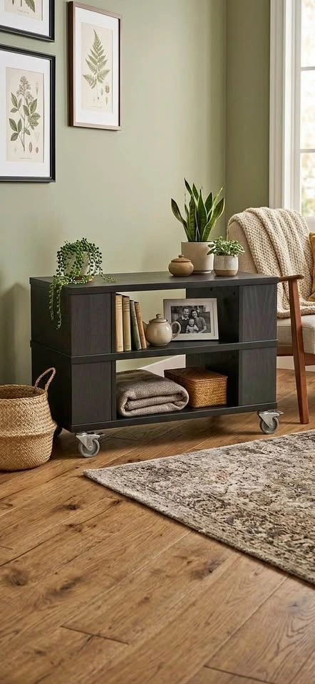 Wood Media Console with Wheels