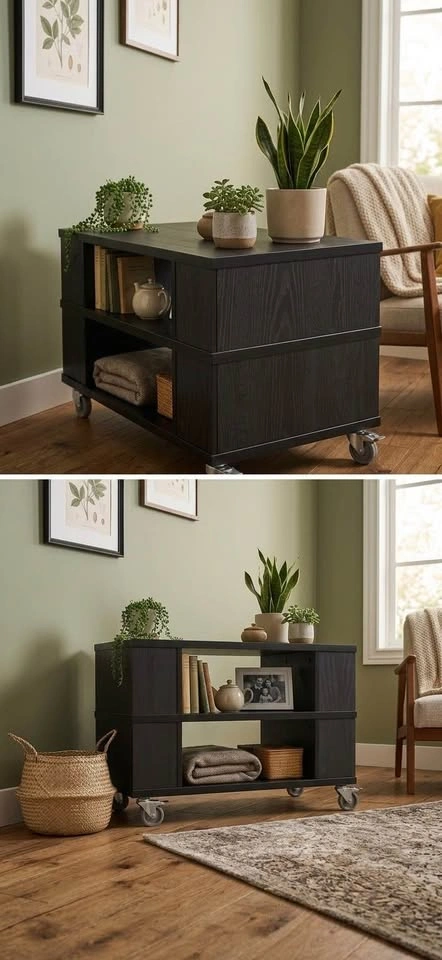 Wood Media Console with Wheels - photo 2
