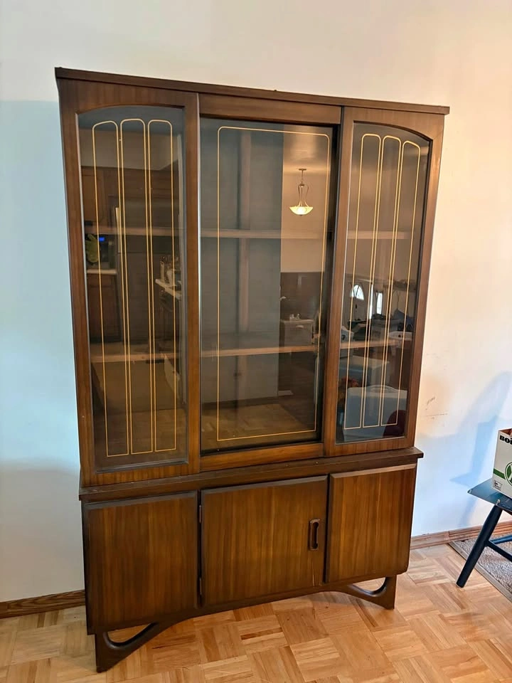 Vintage MCM Walnut China Cabinet