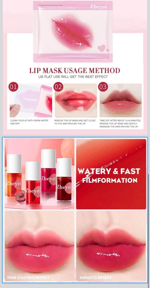 Lip Tint Korean Stain Set, 4 Colors with mirror and lip mask - photo 4