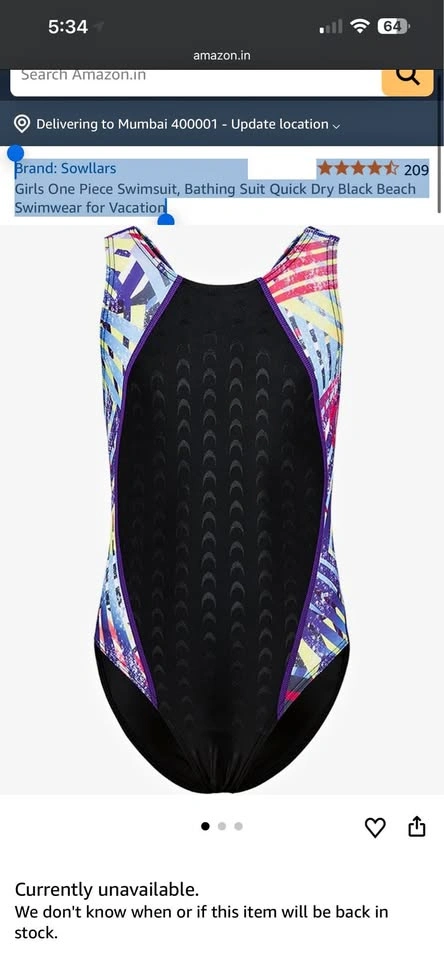 Brand new Sowllars Girls One Piece Swimsuit
