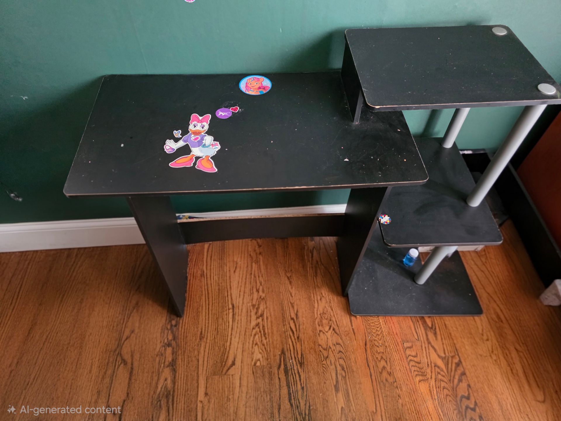 Black Desk with Side Shelf — Good Condition