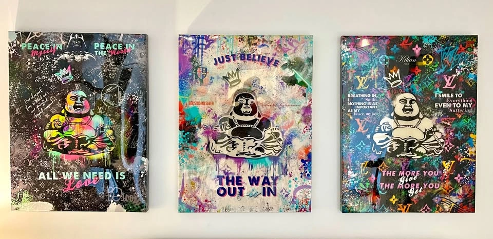 Lacquered Buddha Pop Art (Set of 3)