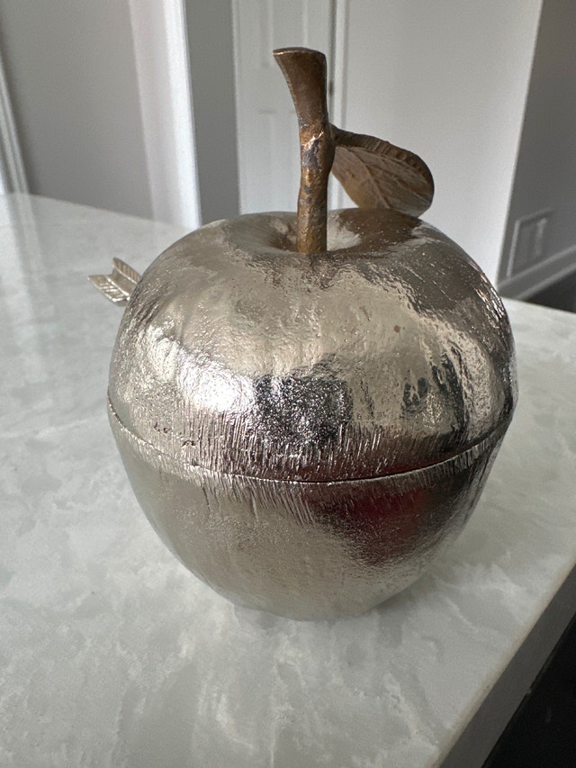 Silver Plated VTG Apple Honey Jar Enamel Interior With Spoon - photo 3